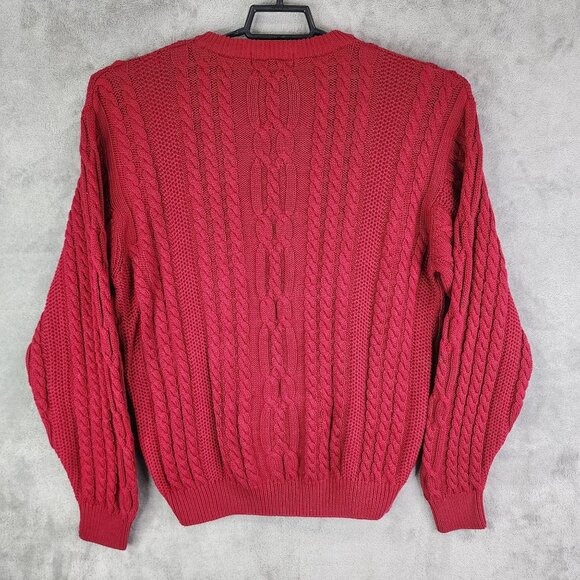 Mens Red Geoffrey Beene Pullover Cable Knit Sweater Crew Neck Long Sleeve Size L - Picture 7 of 10